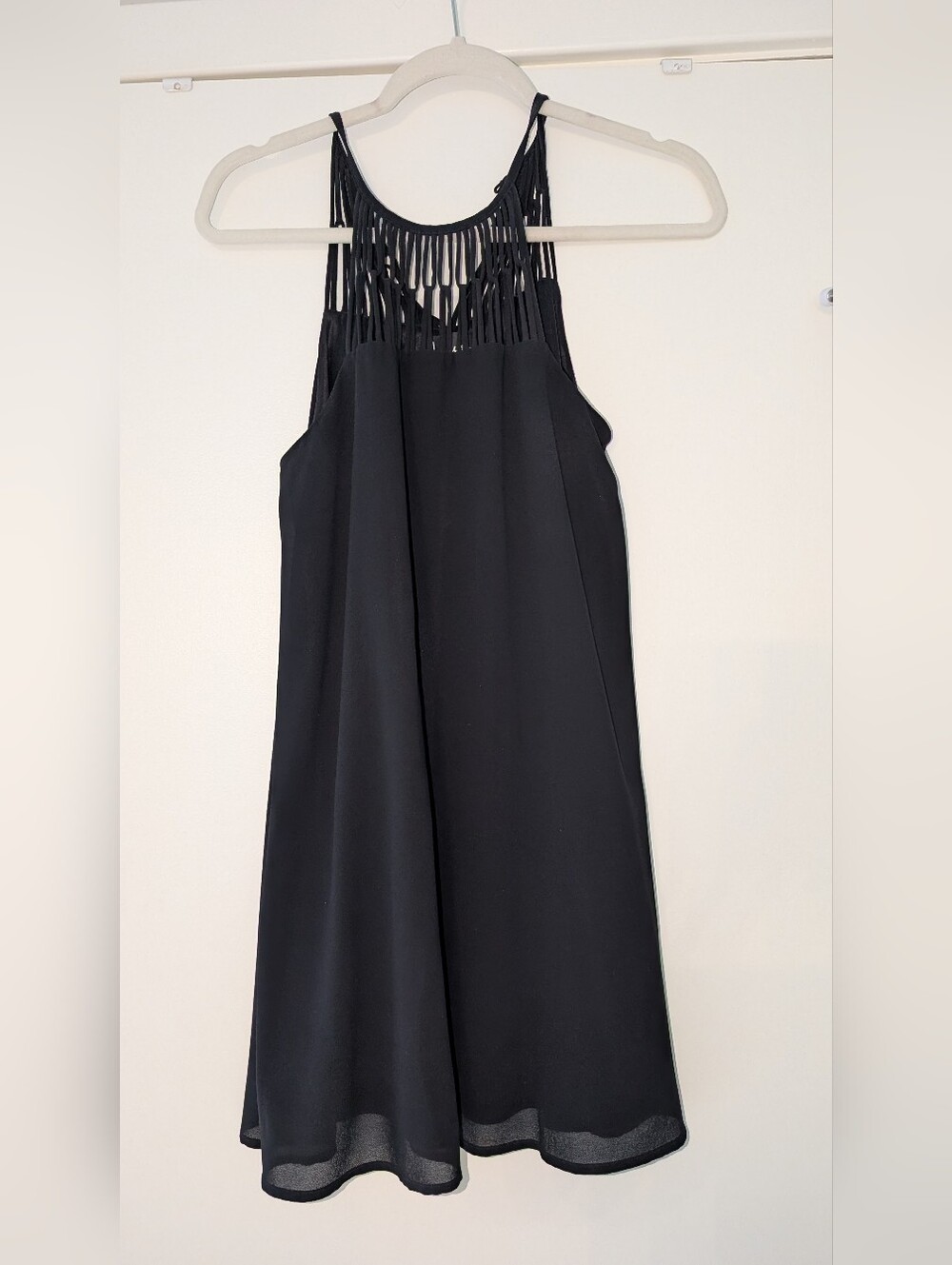 Lulu's Black Macramé Halter Mini Dress